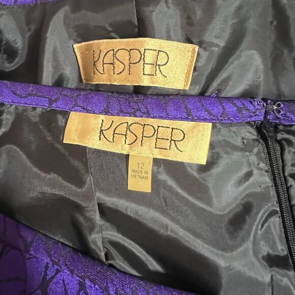 KASPER Polyester Skirt Suit Size 12 Purple Black Shawl Collar Feminine Lined 2PC - Picture 10 of 10